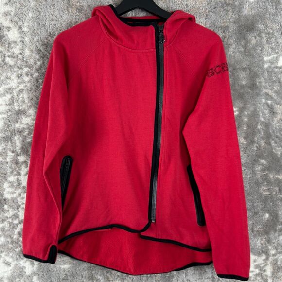 BCBGMaxazria Womens Size M Rhinestone Hooded Full Zip Sweater Red Long Sleeve - Picture 1 of 9